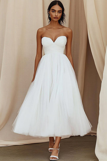 Trapèze Sweetheart Tulle Longueur cheville Petite Robe Blanche